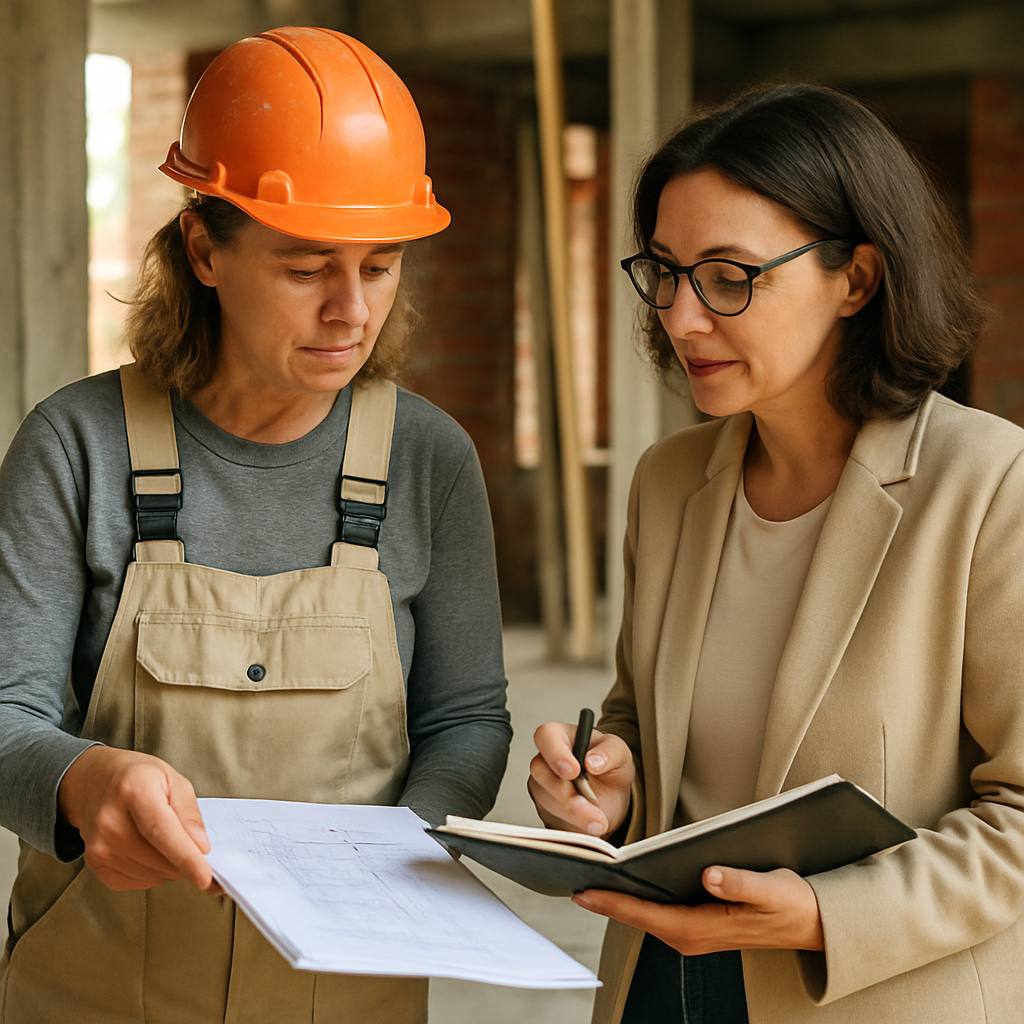 Artisan et client discutant sur un chantier